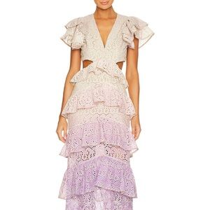 Cream Maxi Dress with Ruffled Tiers and Cutout Design